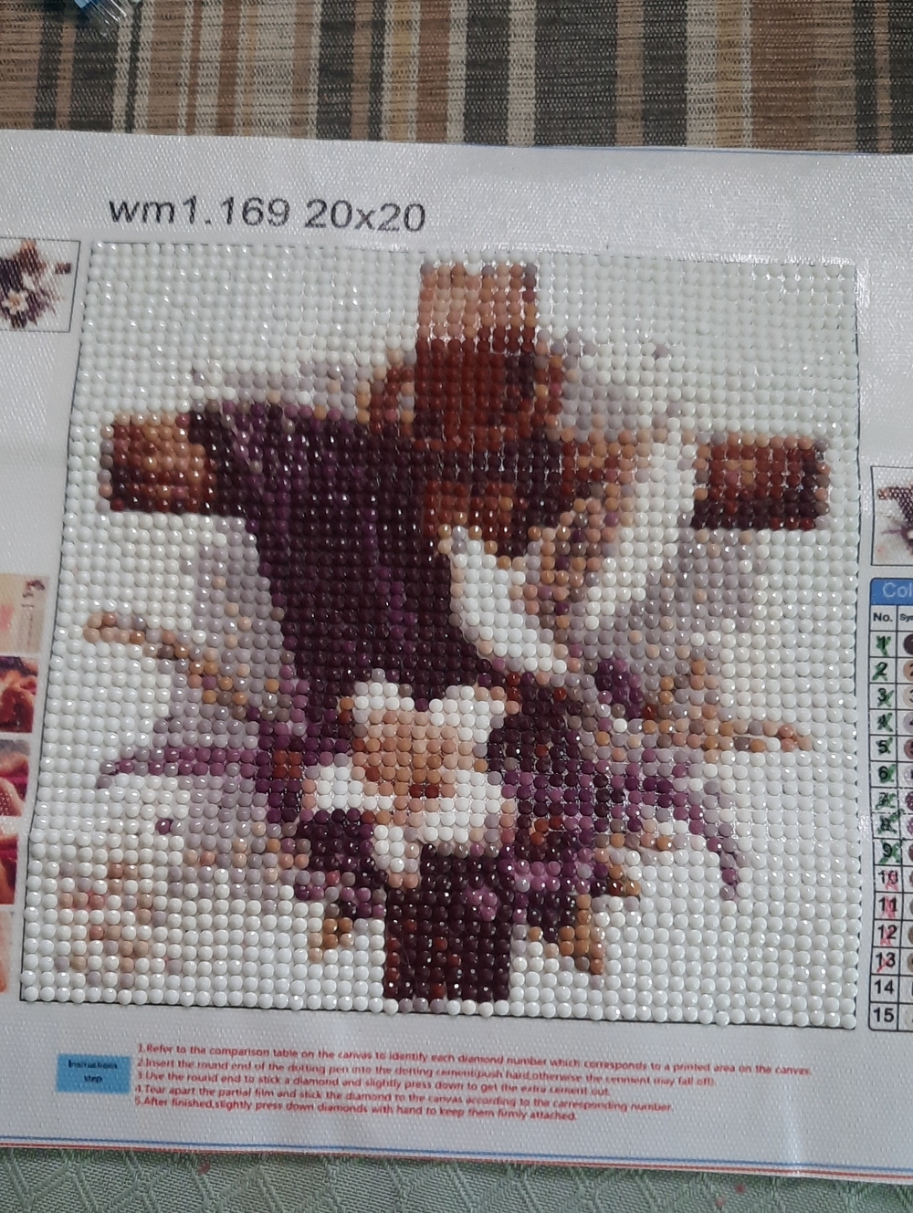 Purple Floral Cross Diamond Art Panel - Home Office Accent~comes Framed